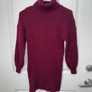 Burgundy Ribbed Turtleneck Sweater Dress